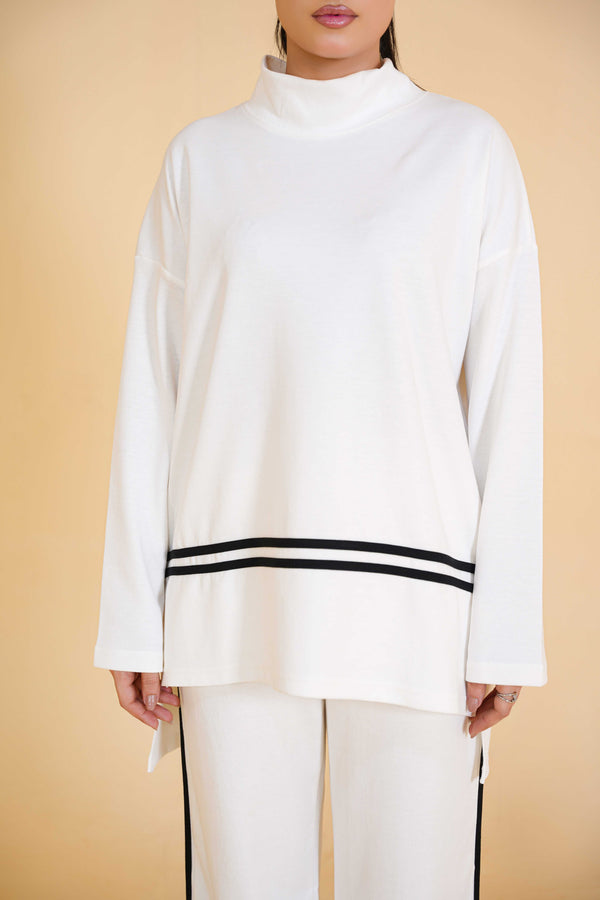 Mock neck blouse with contrast Stripe
