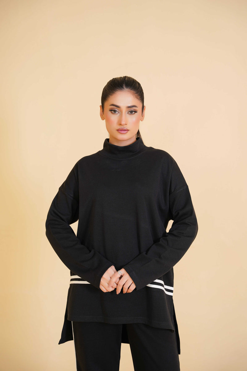 Mock neck blouse with contrast Stripe