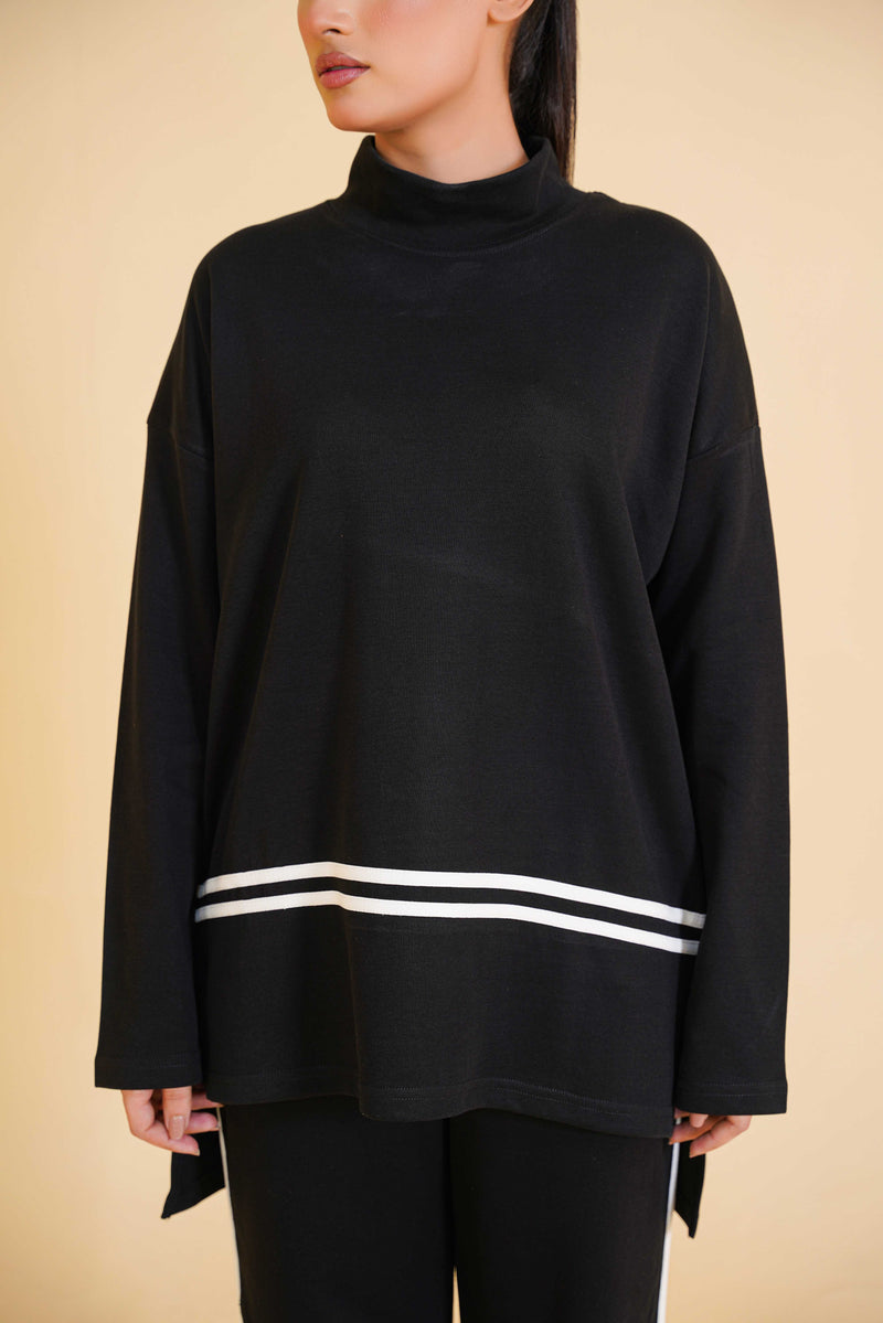 Mock neck blouse with contrast Stripe